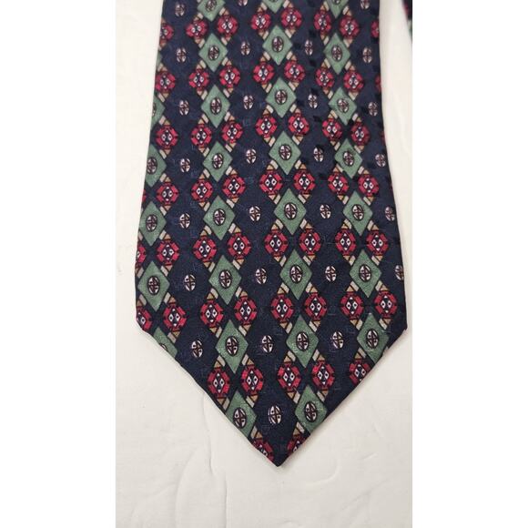 Vintage Paolo Bianco Silk Tie Red Blue Green Diamond Design 100% Silk USA Made - Picture 1 of 6